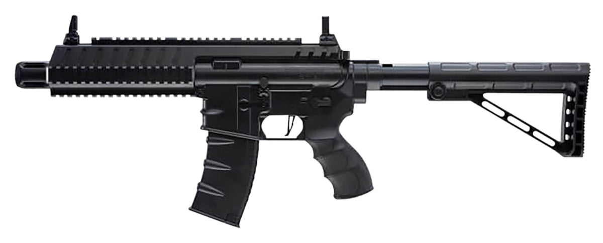 Umarex 2252120 Steel Strike Air Rifle CO2 177 BB Single Shot Or 6 Round Burst Mode, 30rd Drop Free Magazine, 900 BB Capacity Reservoir, Flat Top Picatinny Rail, Flip Up Sights, Adjustable Stock