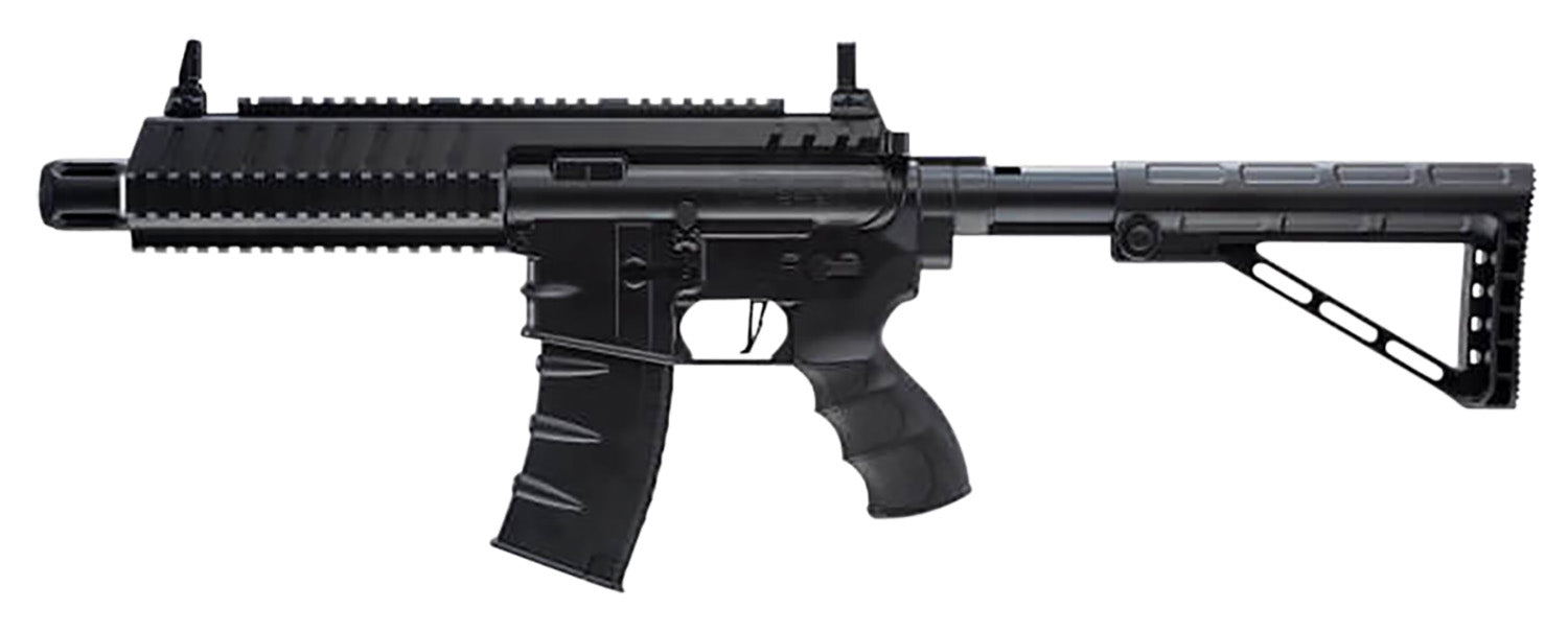 Umarex 2252120 Steel Strike Air Rifle CO2 177 BB Single Shot Or 6 Round Burst Mode, 30rd Drop Free Magazine, 900 BB Capacity Reservoir, Flat Top Picatinny Rail, Flip Up Sights, Adjustable Stock