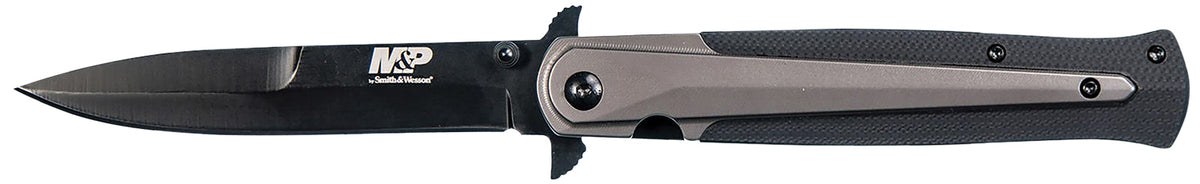 Smith & Wesson Knives 1085899 M&P Tactical Stiletto 4" Folding Spear Point Plain Stainless Steel Blade FRN Black/FDE Includes Pocket Clip