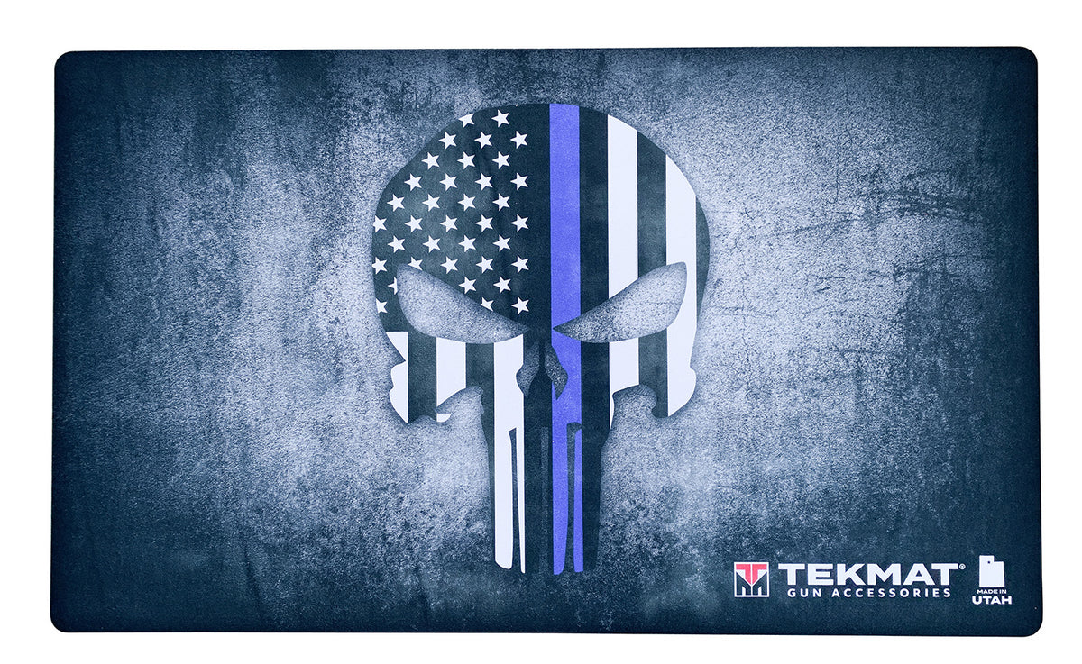 TekMat TEK42BLUELINE Blue Line Punisher Door Mat Multi Color Rubber 42" Long Blue Line Punisher Skull 612409974136