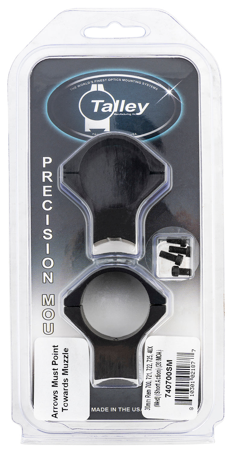 Talley 740700SM Scope Mount/Ring Combo Black Anodized Aluminum 30mm Tube Remington 700/721/722/725/40X Medium Rings Short Action 20 MOA