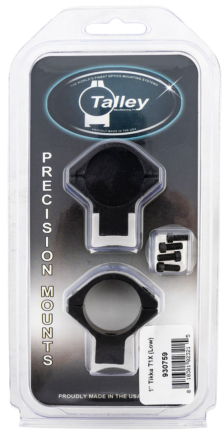 Talley 930759 Scope Mount/Ring Combo Black Anodized Aluminum 1" Tube Tikka T1/T1X Low Rings 0 MOA