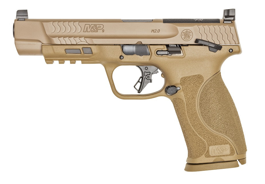 Smith & Wesson 13569 M&P M2.0 Full Size 9mm Luger 17+1, 5" Black Armornite Steel Barrel, Flat Dark Earth Armornite Optic Ready/Serrated Stainless Steel Slide & Polymer Frame w/Picatinny Rail