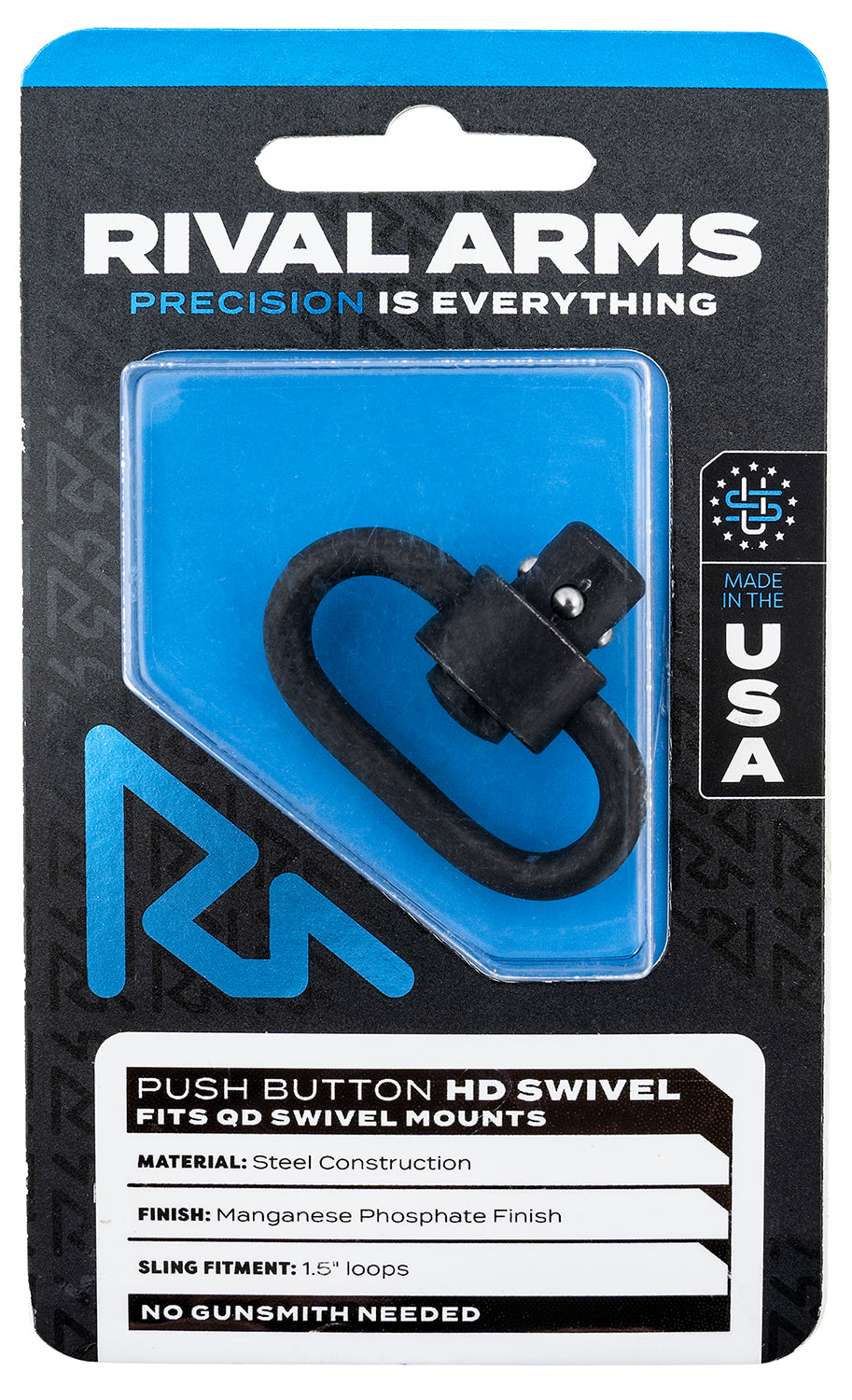 Rival Arms RA-RA92S1B HD Swivel Black Manganese Phosphate Steel with 1.25" Loop & Push Button
