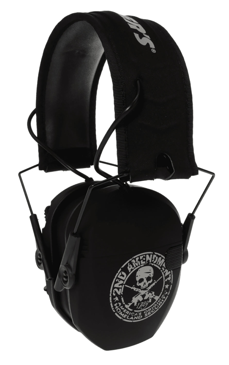 Walker's GWPRSEMFS2A Razor Slim Electronic Freedom Muff 23 dB Over the Head Black w/Distressed 2nd Amendment Polymer