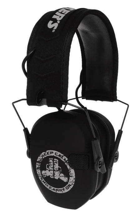 Walker's GWPRSEMFSKCCO Razor Slim Electronic Freedom Muff 23 dB Over the Head Black w/Distressed Carry On Logo Polymer