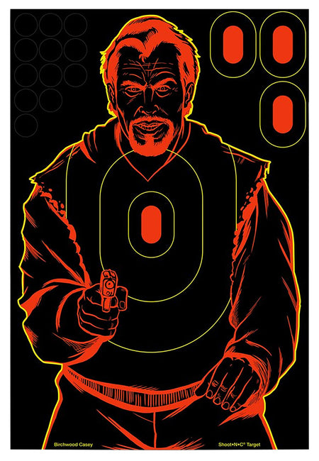 Birchwood Casey 34647 Shoot-N-C Reactive Target Self-Adhesive Paper Black/Red 12"x18" Bad Guy Silhouette 12 Pack
