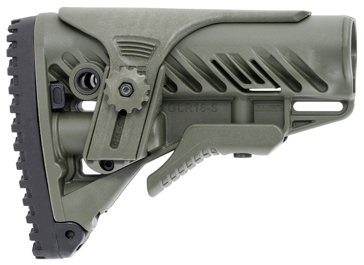 FAB Defense FXGLR16CPG GLR-16 Tactical Buttstock for AR-15/ M4 w/Adjustable Cheek-Rest & Anti-Rattle Mechanism OD Green Polymer