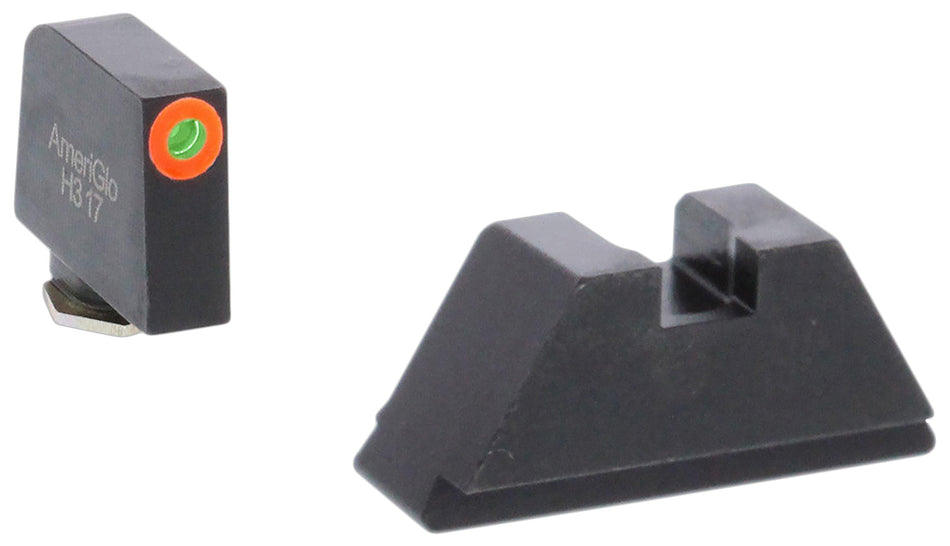 AmeriGlo GL511 Optic Compatible Sight Set for Glock XL Tall Green Tritium Orange Outline Front Sight-Green Tritium Black Rear Sight