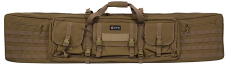 GPS Bags DRC55FDE Double Rifle Case Flat Dark Earth 600D Polyester w/ 2 Padded Pistol Sleeves MOLLE Webbing & Lockable Zippers