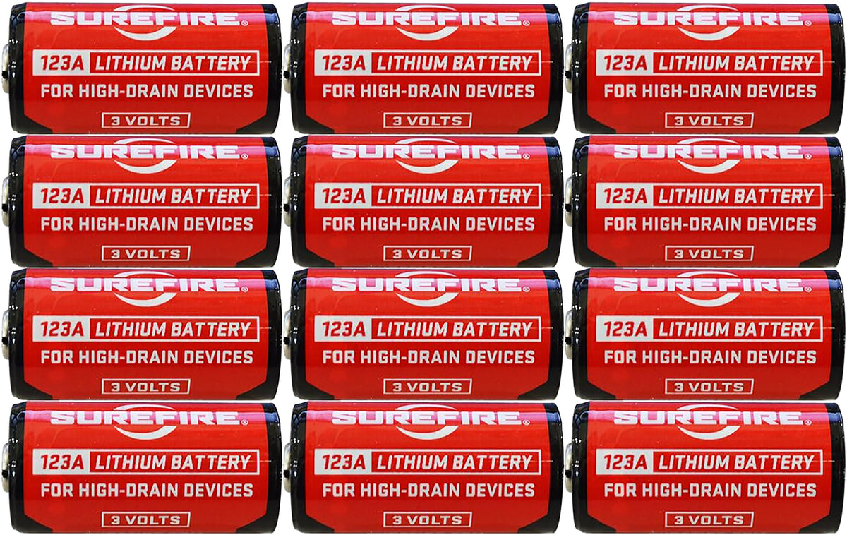 SureFire SF12ABBCS 123A Batteries Red/Black 3.0 Volts 1,550 mAh (12) Single Package Clamshell