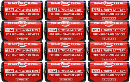 SureFire SF12ABBCS 123A Batteries Red/Black 3.0 Volts 1,550 mAh (12) Single Package Clamshell