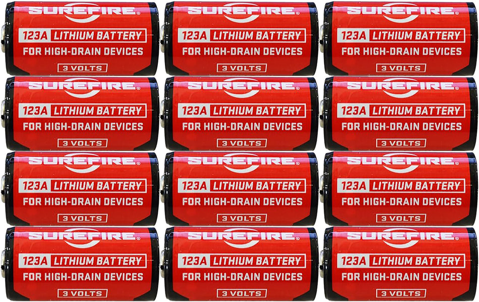 SureFire SF12ABBCS 123A Batteries Red/Black 3.0 Volts 1,550 mAh (12) Single Package Clamshell