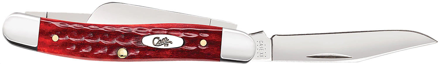 Case 00786 Stockman Medium 2.57"/1.88"/1.71" Folding Clip/Sheepsfoot/Spey Plain Mirror Polished Tru-Sharp SS Blade/Corn Cob Jigged Old Red Bone Handle