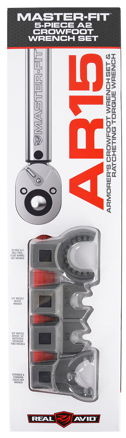 Real Avid AVMF5WS Master -Fit 5 Piece Crowfoot Wrench Set Gray/Red AR-Platform Heavy Duty Torque Wrench Handle 5 Pieces