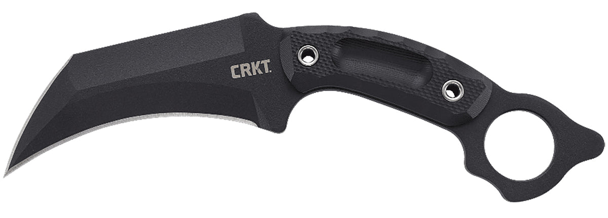 CRKT 2630 DU Hoc 5.10" Fixed Recurve Plain Black Powder Coated SK-5 Steel Blade, Black Textured G10 Handle, Includes Sheath