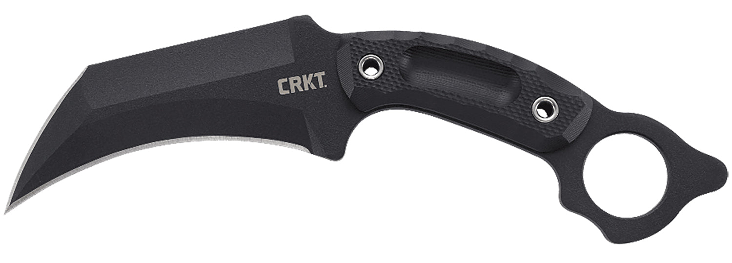 CRKT 2630 DU Hoc 5.10" Fixed Recurve Plain Black Powder Coated SK-5 Steel Blade, Black Textured G10 Handle, Includes Sheath