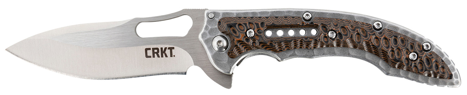 CRKT 5460 Fossil Compact 3.41" Folding Drop Point Plain Satin 8Cr13MoV SS Blade, Brown G10/SS Handle, Includes Pocket Clip