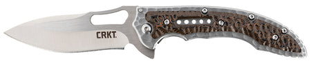 CRKT 5460 Fossil Compact 3.41" Folding Drop Point Plain Satin 8Cr13MoV SS Blade, Brown G10/SS Handle, Includes Pocket Clip