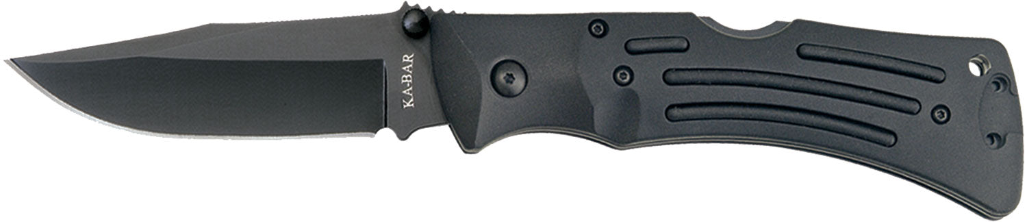 Ka-Bar 3050 Mule 3.88" Folding Clip Point Plain Black Stonewashed AUS-8A SS Blade, Black Zytel Handle, Includes Pocket Clip/Sheath