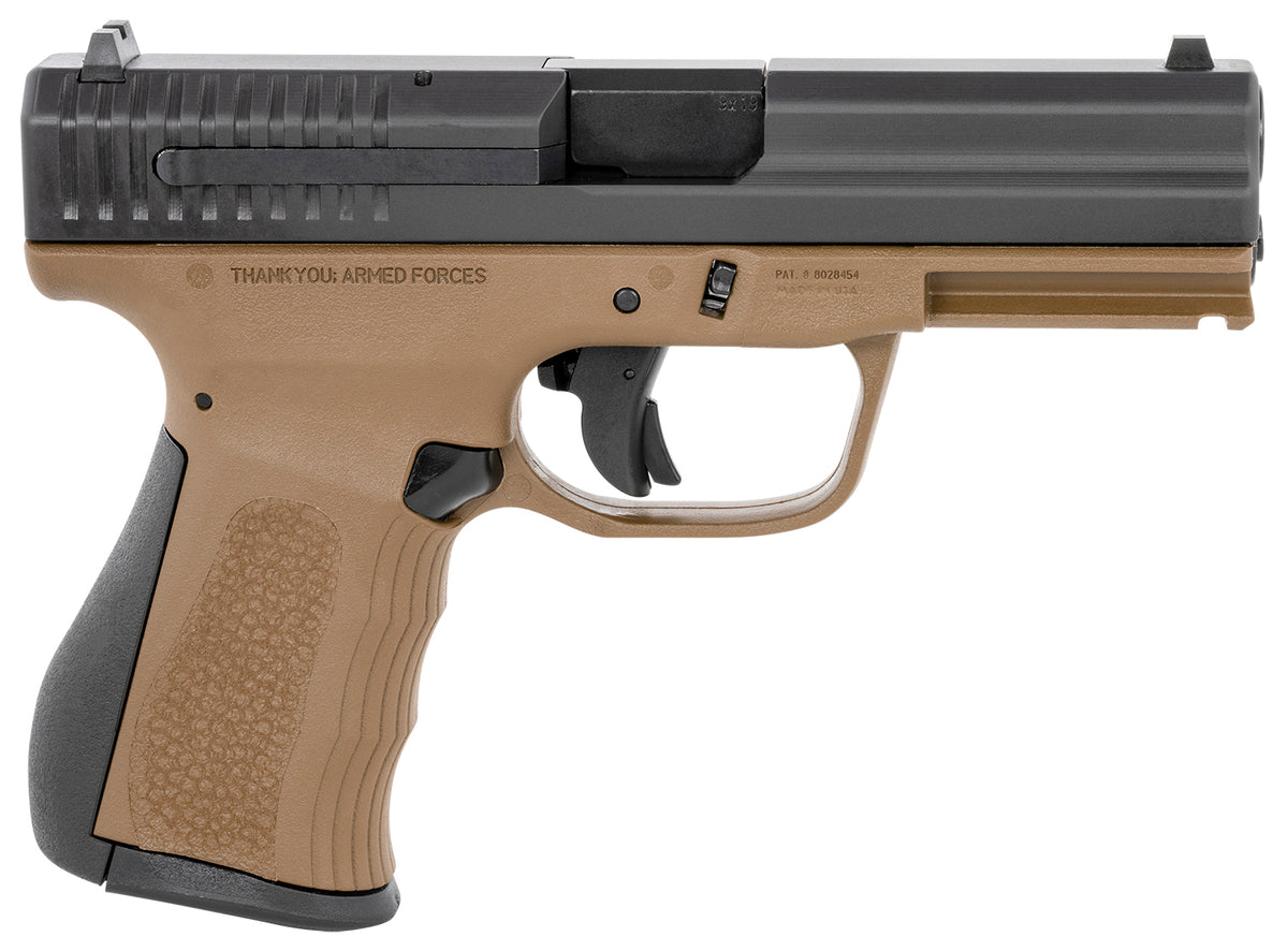 FMK G9C1G2BRTSS 9C1 G2 9mm Luger 14+1 4" Black Stainless Steel Barrel, Black Serrated Carbon Steel Slide, Burnt Bronze Polymer Frame w/Picatinny Rail, Black Backstrap Grip