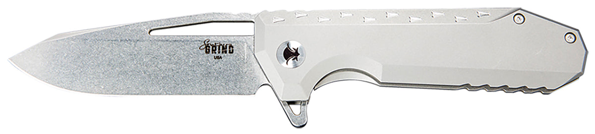 Southern Grind SG0903001101 Penguin 3.50" Folding Drop Point Plain Stonewashed CPM S90V Blade, Silver Titanium Handle