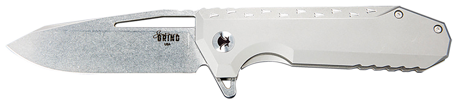 Southern Grind SG0903001101 Penguin 3.50" Folding Drop Point Plain Stonewashed CPM S90V Blade, Silver Titanium Handle