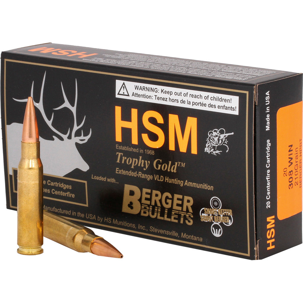 HSM BER308210VLD Trophy Gold Berger Hunting VLD Match 210 Grain .308 Win / 7.62x51mm 2508 fps