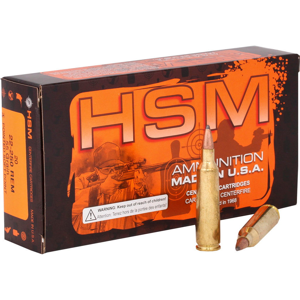 HSM .22-250 Remington Varmint 55gr SP Ammo