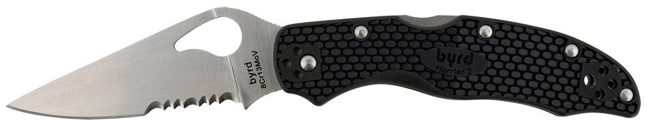 Spyderco BY01PSBK2 Byrd Harrier 2 Lightweight 3.36" Folding Part Serrated 3Cr13MoV SS Blade Black Textured FRN Handle Includes Pocket Clip