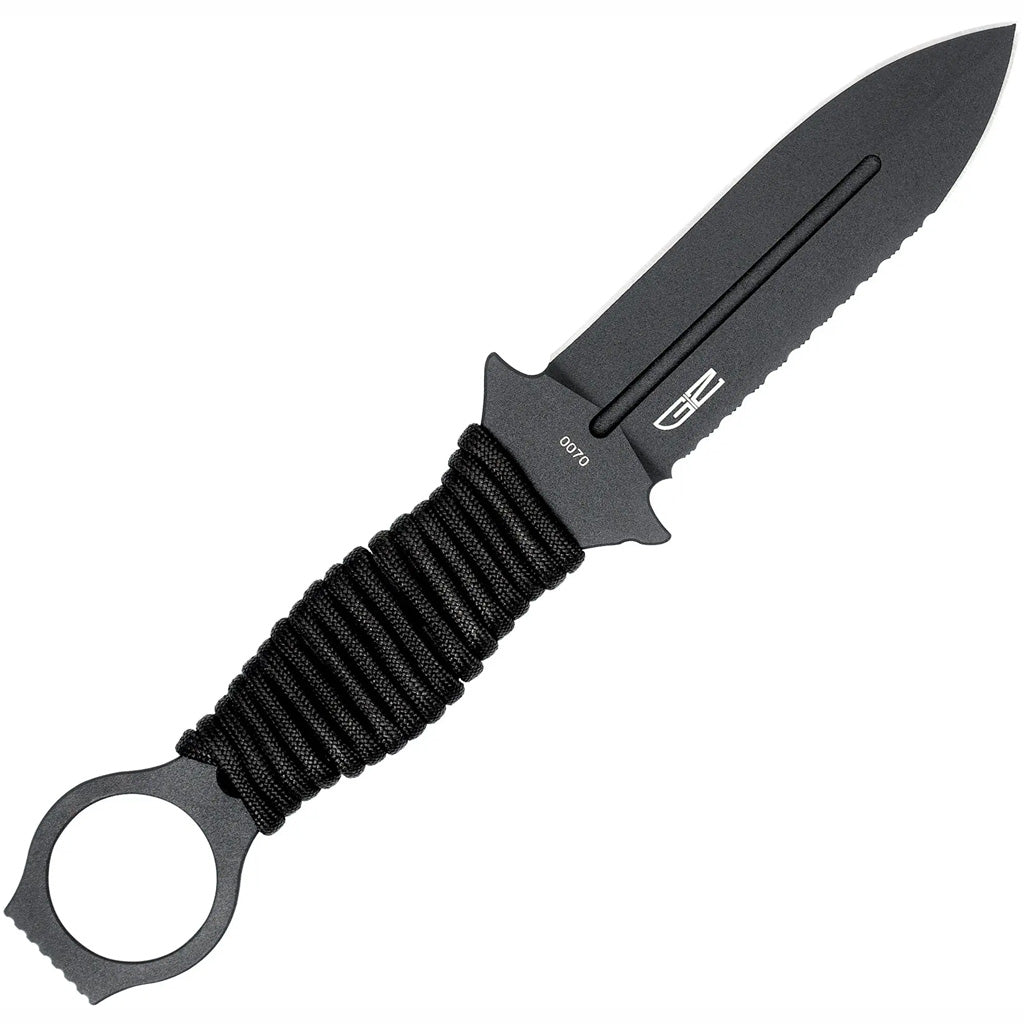 CobraTec Ringed Claymore 1 Side Serrated Dagger Fixed Blade Black