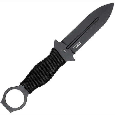 CobraTec Ringed Claymore 1 Side Serrated Dagger Fixed Blade Black