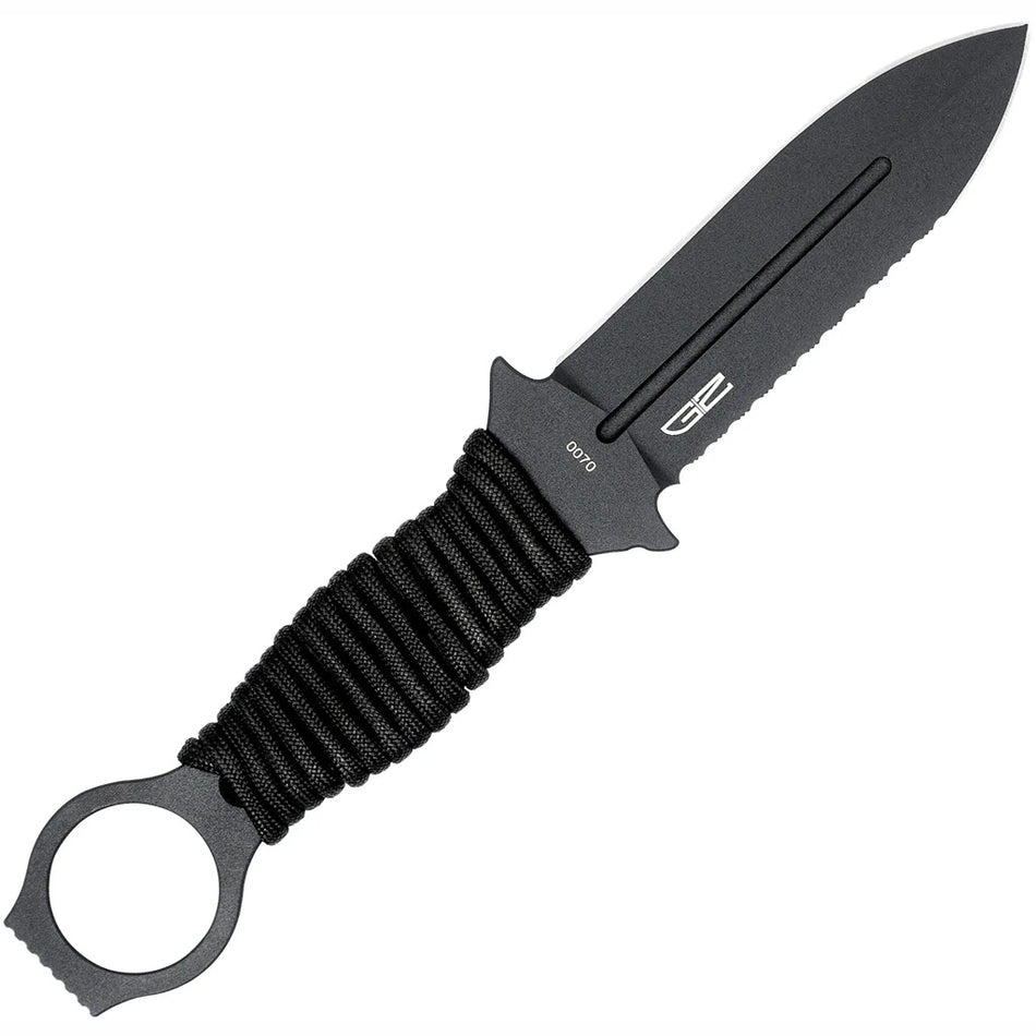 CobraTec Ringed Claymore 1 Side Serrated Dagger Fixed Blade Black