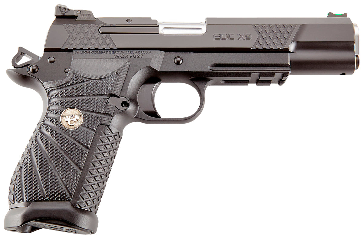 Wilson Combat EDCXLPR9A EDC X9L 9mm Luger 15+1 5" Black DLC Serrated Stainless Steel Slide, Black Aluminum Frame w/Beavertail & Picatinny Rail, Black G10 Starburst Grip