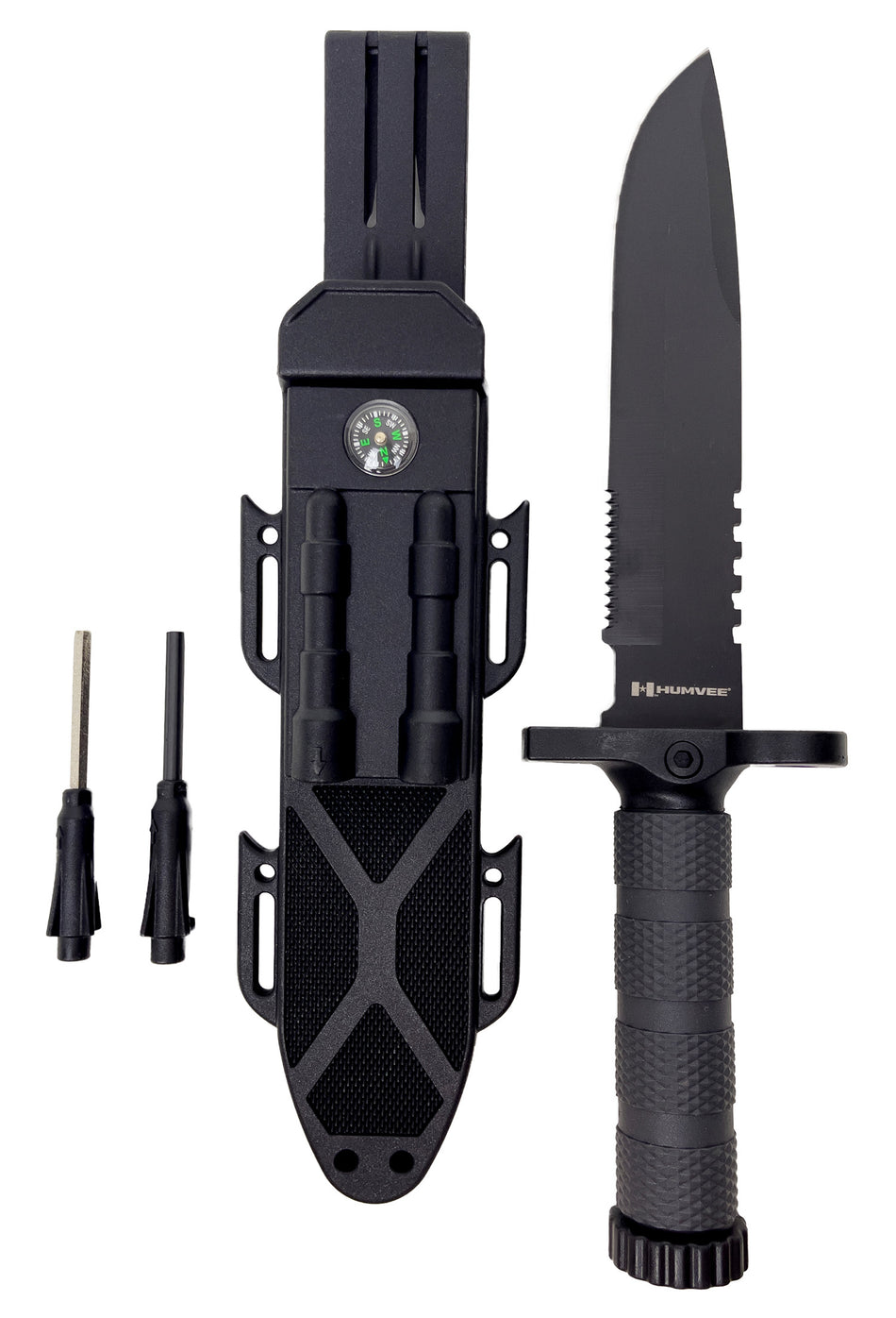 Humvee Adventure Gear HMVKFXB01 Next-Gen Survival Knife 7.50" Fixed Sawback Plain Black Stainless Steel Blade/OD Green Textured Rubber Handle Includes Sheath