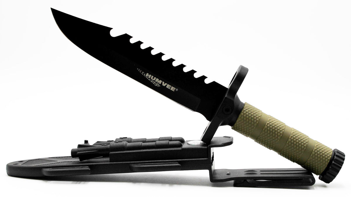 Humvee Adventure Gear HMVKFXB02 Next-Gen Survival Knife 7.50" Fixed Sawback Plain Black Stainless Steel Blade Black Textured Rubber Handle Includes Sheath