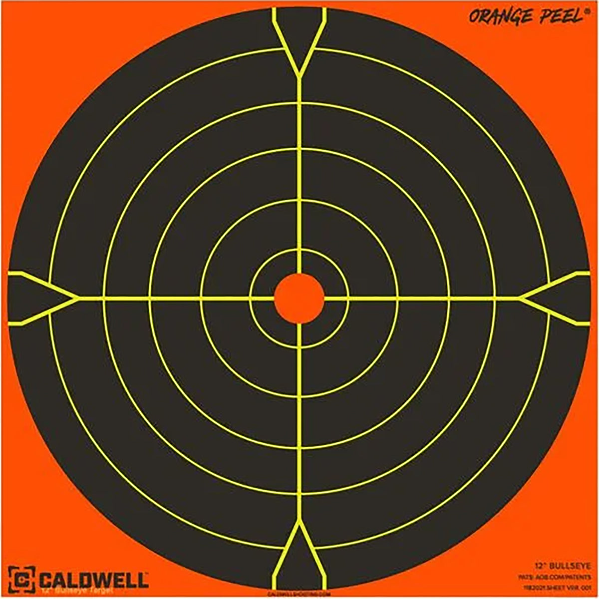 Caldwell 1166108 Orange Peel Self-Adhesive Paper Black/Orange 5.50" Bullseye 25 Pack