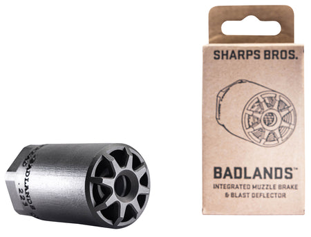 Sharps Bros BAD01 Badlands Muzzle Brake/Blast Deflector, Heat Treated 17-4 Stainless Steel w/Nitride Finish, 1/2"-28 tpi Threads, 2.75"L, 1.50" Outside Diameter for Multi-Caliber (.223-.354)