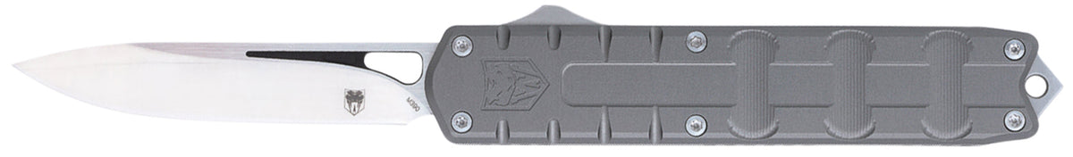 CobraTec Knives CTEGRYM390DNS Enforcer 3.25" OTF Drop Point Plain M390 Steel Blade/Gray Aluminum Handle