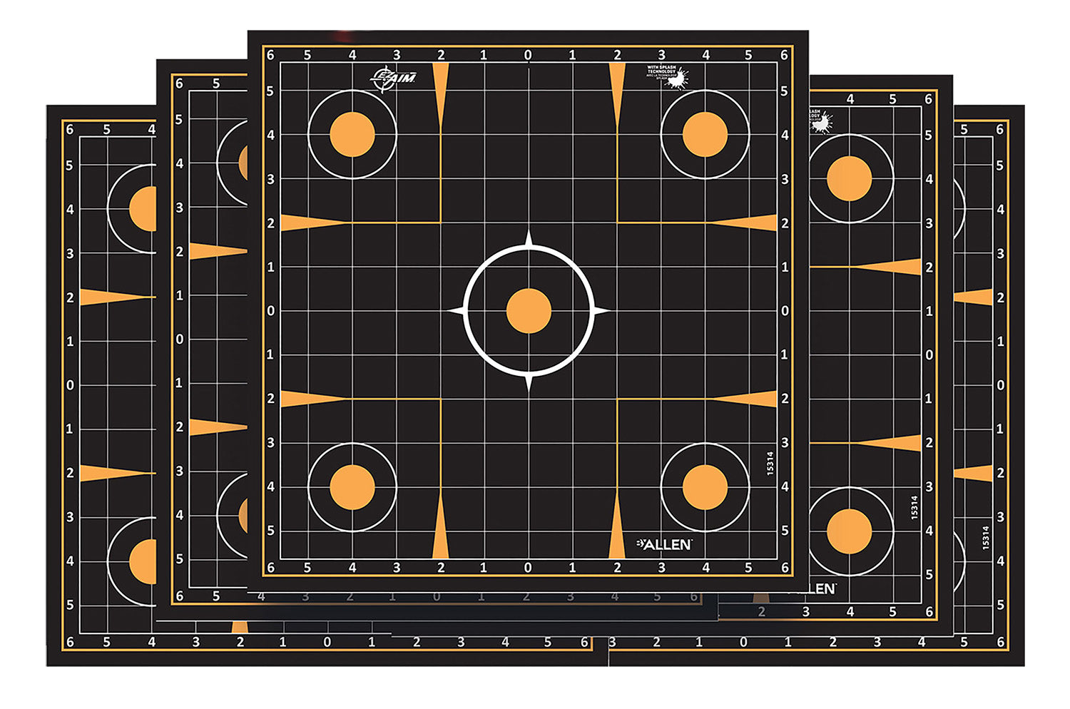 EZ-Aim 1531410 Splash Reactive Self-Adhesive Paper Black/Orange 12"x12" Sight-In Grid 10 Pack