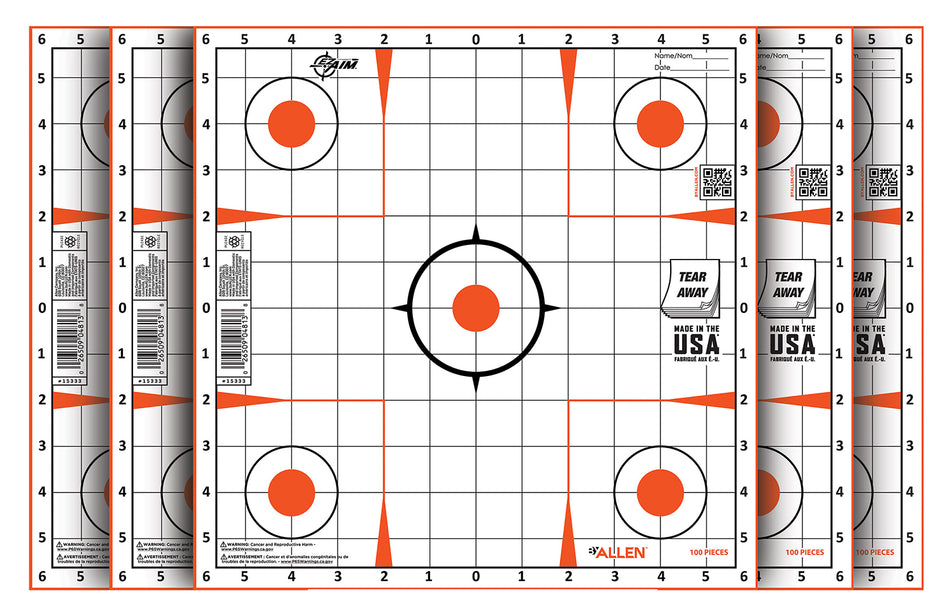 EZ-Aim 15333100 Sight-In Grid Paper Self-Adhesive 12" x 12" Orange/White 100 Per Pack