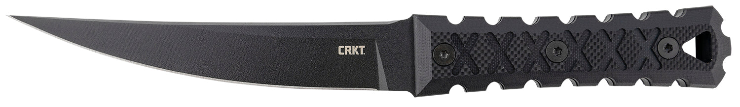 CRKT 2927 HZ6 6.50" Fixed Plain Black Matte Baked-On Anti Rust SK-5 Steel Blade/Black w/Carved X's G10 Handle Includes Sheath