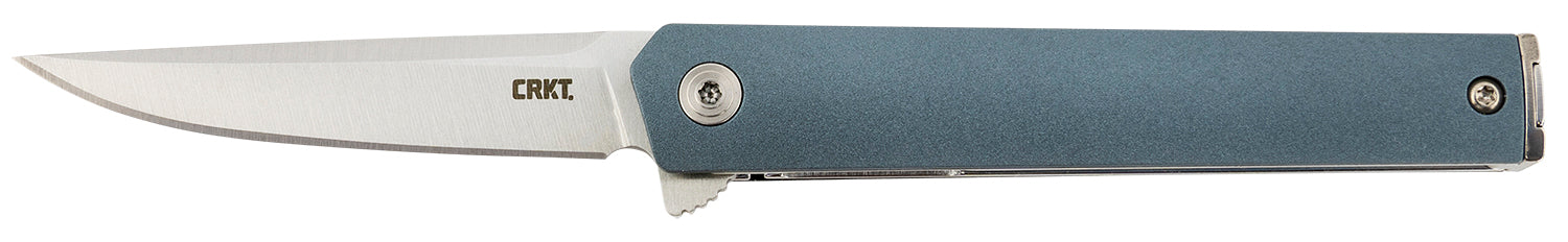 CRKT 7095 CEO Compact 2.61" Folding Plain Satin 4116 SS Blade, Blue GRN Handle, Includes Pocket Clip