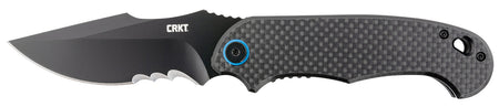 CRKT 7920K P.S.D. 3.63" Folding Recurve Veff Serrated Black EDP 4116 Stainless Steel Blade/ Black w/Blue Backspacer G10/Carbon Fiber Handle Includes Pocket Clip