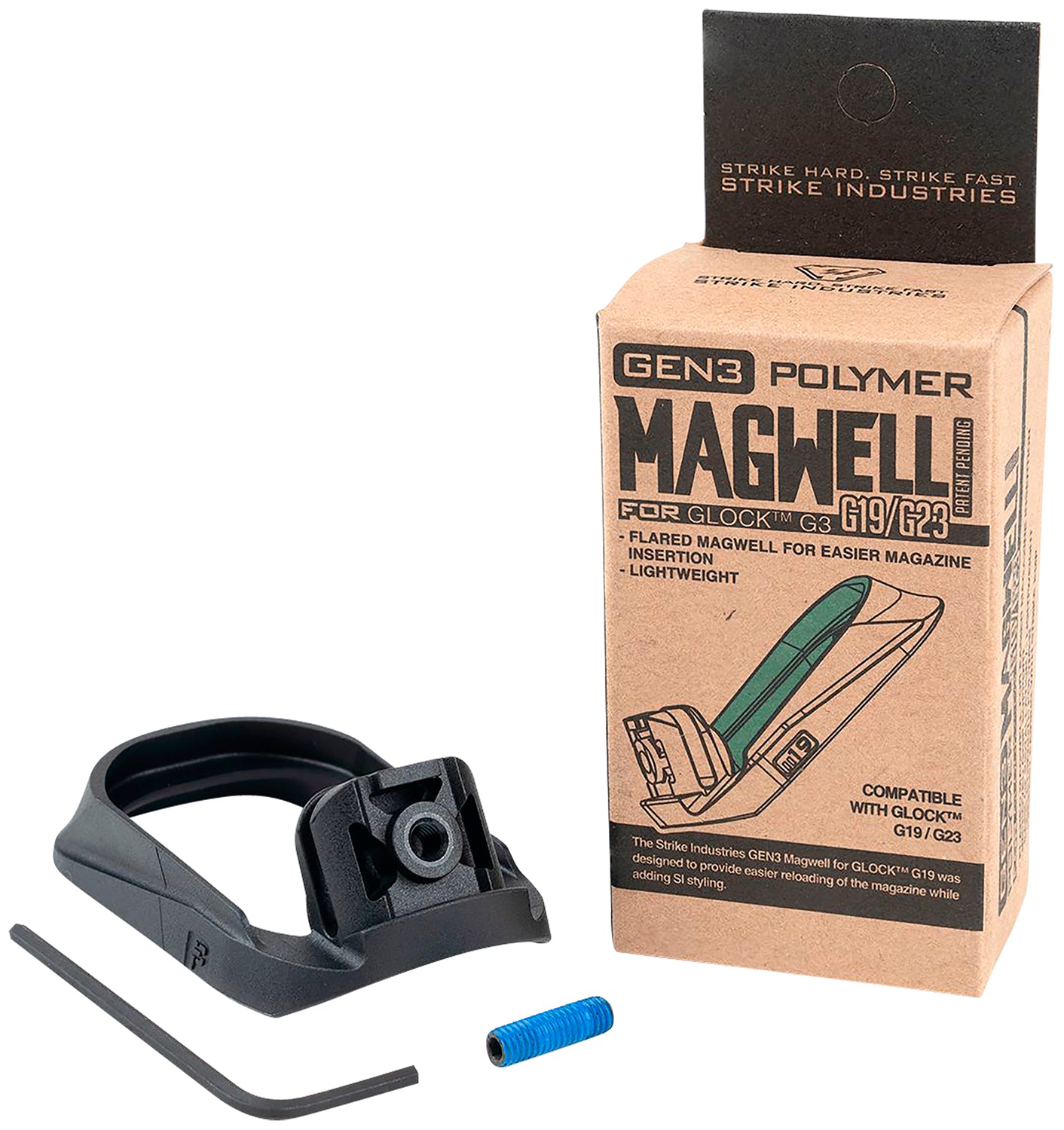 Strike Industries G3MAGWELL19 Flared Magwell Black Polymer for Gen 3 Glock 19 & 23