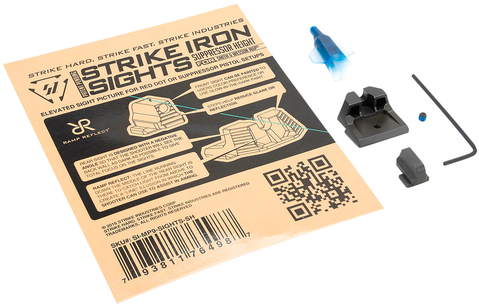 Strike Industries MP9SIGHTSSH Strike Iron Sights Black/Blank Front Sight Black/Blank Rear Sight Smith & Wesson M&P/M&P M2.0 Suppressor Height