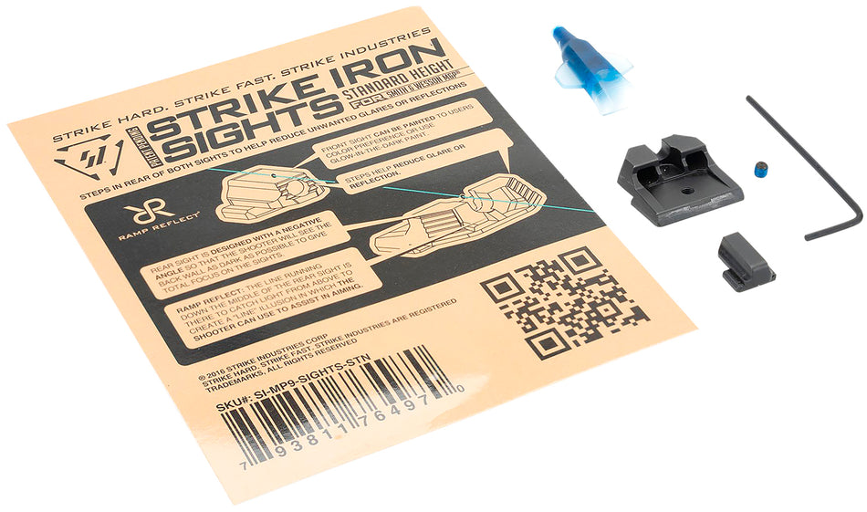 Strike Industries MP9SIGHTSSTN Strike Iron Sights Black/Blank Front Sight Black/Blank Rear Sight Smith & Wesson M&P Standard Height