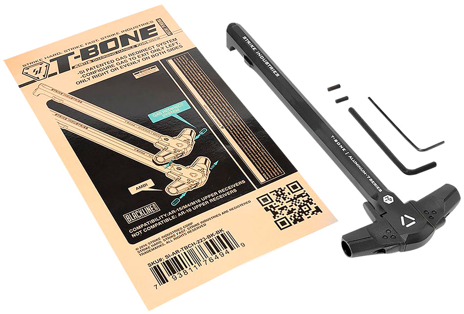Strike Industries AR-TBCH-223-BK-BK T-Bone Charging Handle .223/5.56x45mm Nato Black Polymer Handles Aluminum Shaft for AR-15