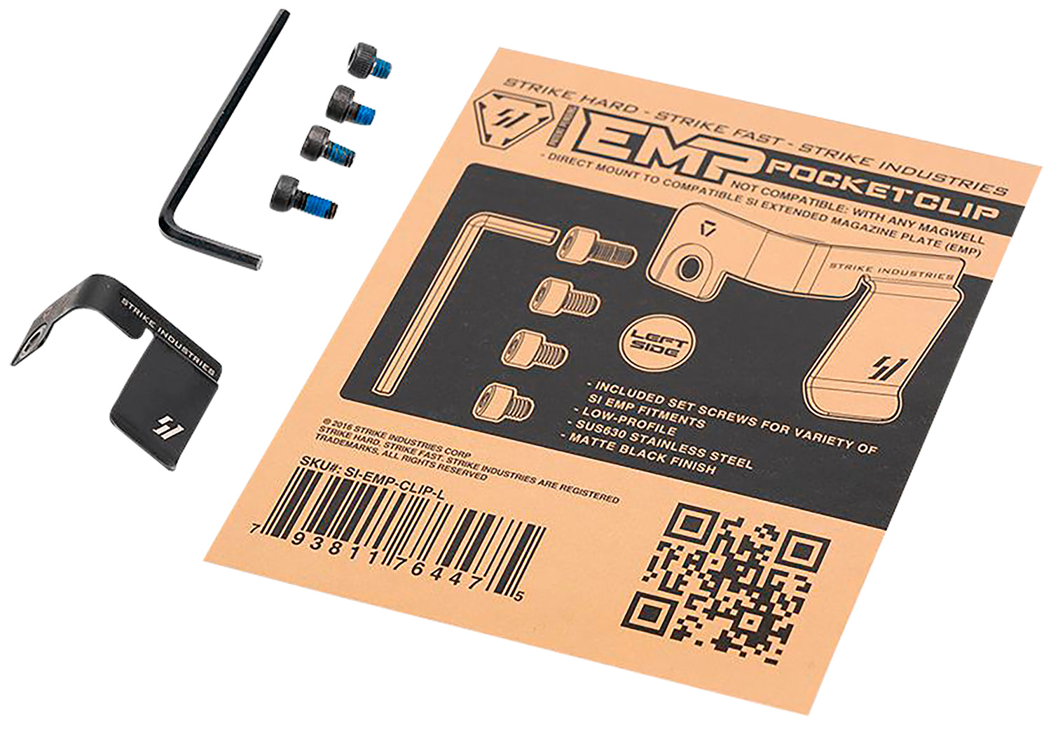 Strike Industries EMPCLIPL Magazine Pocket Clip Stainless Steel Black for SI EMP Mag Extension Left Hand