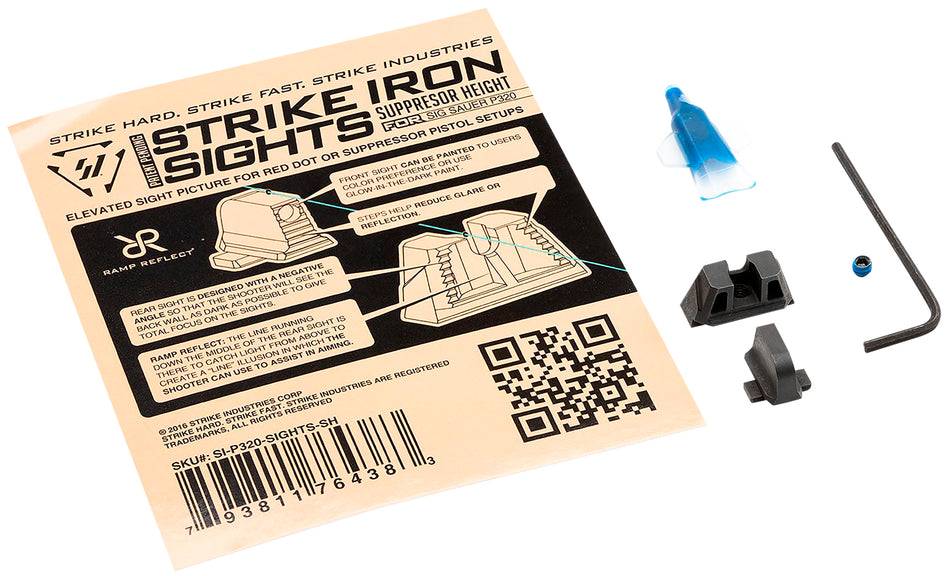 Strike Industries P320SIGHTSSH Strike Iron Sights Black/Blank Front Sight Black/Blank Rear Sight Sig Sauer P320 with Rear Dovetail Suppressor Height
